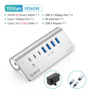 ORICO USB 3.2 Type C 10Gbps HUB Aluminum Powered PD60W Splitter Super Speed With Power Adapter for MacBook Computer Accessories