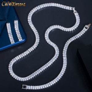 CWWZircons 3 Pcs Fashion Luxury Cubic Zirconia Necklace Earring and Bracelet Women Party Wedding Bridal Costume Jewelry Set Accessories