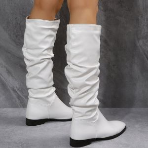 Size 35-43 (Add One Size) Casual Low Heel High Barrel Boots Round Head Coarse Heel Knight Boots Large Size Womens Boots