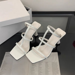 2025 Summer New Nude Pink High Heels For Women Square-Toed Thin-Heeled Open-Toe Sandals