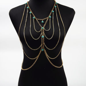 European and American foreign trade hot-selling bikini tassel natural turquoise body chain body chain Necklaces in stock