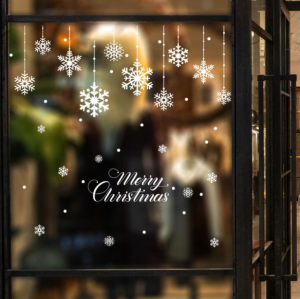 DECAL NOEL – Hít Tĩnh Điện rèm hoa tuyết trắng kèm chữ Merry Christmas-SKJ35001(35*50cm)