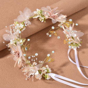 2026 Hot Sale [ Shipped from China ] Childrens headband sweet European-style fairy look gold leaf headband flower wreath pearl headband bridal new crown B3