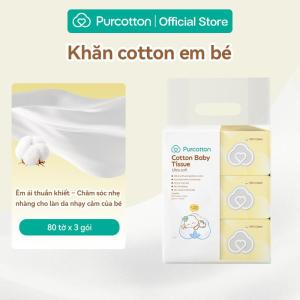 Purcotton Khăn Cotton dành cho trẻ em 80 tờ x 3 gói 150 mm * 200 mm