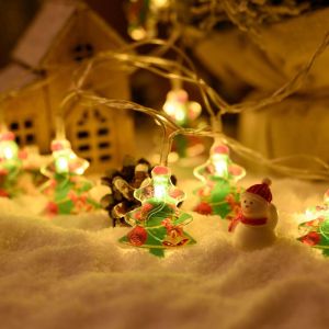 YERZ Snowman Christmas  Light String Christmas Tree Santa Claus Christmas Lights Strip Hanging Battery Powered Xmas Ornaments Light Festive Decoration