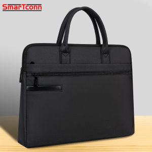 Smartconn Zippered Document Bag with Handle Briefcase Waterproof Lightweight Handbag for Files Stationary Business Trip Office School
