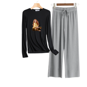 Joy Sana Setelan Baju Wanita Kekinian Setelan Atasan Lengan Panjang Dan Celana Kulot Motif Clam Girls