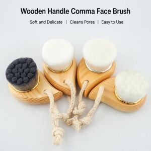 NOONOOR Comma Curved Shape Facial Cleansing Brush Soft Bristle Wood Handle Manual Face Scrubber Beauty Tool Gentle Cleansing Makeup Remover Brush Daily Skincare