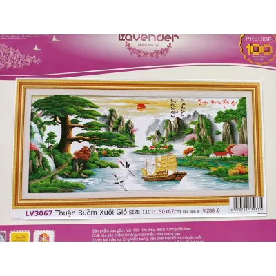 Tranh Thêu Chữ Thập Phong Cảnh Lưu Thủy Sinh Tài LV3316 Khổ Lớn (Tranh Tự Thêu)