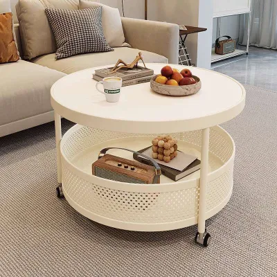 CraftedLiving SG-Style Light Luxury Rock Slab Living Room Coffee Table Small-Sized Household Circular Internet Celebrity With Wheels Movable Small Cart Coffee Table