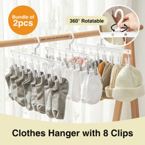 🔥360° rotate.Clothes Hanger With 8 Clips for Drying SocksTowels underwear 🔥 Bundle of 2