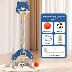 5 IN 1 Multifunctional Kids Indoor Adjustable Basketball Stand Soccer & Golf Game For Children