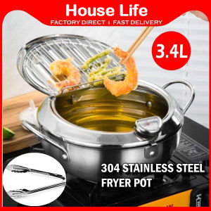 304 Stainless Steel Fryer Uncoated Frying Pot Household Japanese Style Fryer with Temperature Adjustment