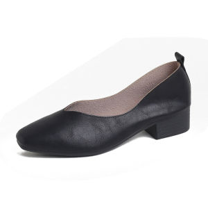 Gentle Soft Leather Soft-Soled Granny Shoes For Women Summer Flat Square-Toed Shallow Single Shoes Versatile Summer Loafers For Women