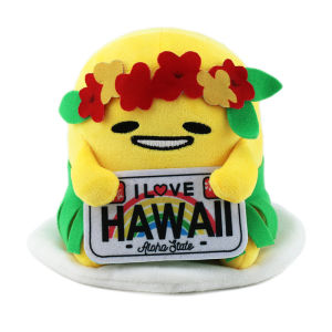 Sanrio Gudetama Egg Yolk Stuffed Plush Toy Hawaiian Holding Guitar Plush Toy Cartoon Doll Gift for Children