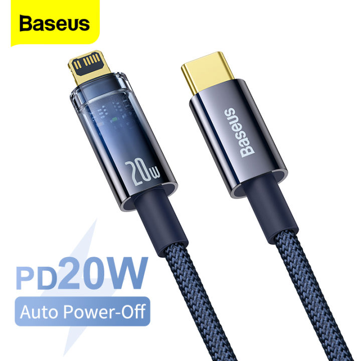 Baseus 1m/2m PD 20W Auto Power-Off Type-C to iPhone Cable Fast Charging For  iPhone 13 12 11 Pro Max สายเคเบิลขนส่งวันที่ของ iPad