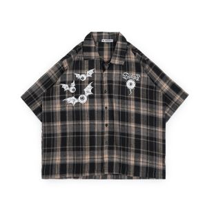 Convergent - Worried Kameja Flannel Boxy Pria Wanita Lengan Pendek Workshirt