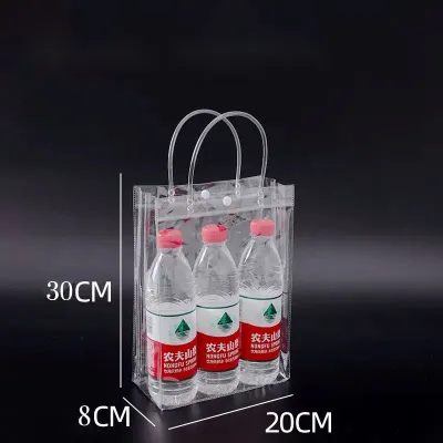 Transparent Soft PVC Gift Tote Packaging Bags with Button Hand Loop Clear Plastic Handbag Cosmetic Bag