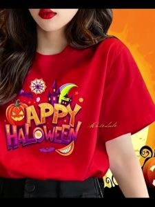 Halloween Ladies Printed T-shirt Ready Stock COD New Round Neck Short Sleeve Women Top Halloween Party Outfit TSHIRT