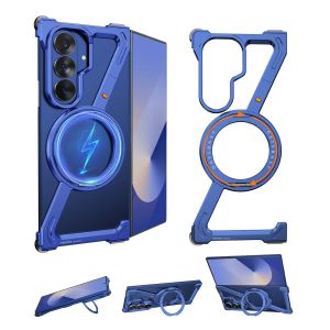 Oatsbasf Magnetic Metal Phone Case for Samsung Galaxy Z Fold8 Ultra with 360 °   Rotatable Ring Kickstand Slim Bumper Cover