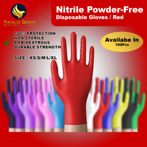 100 Pcs Red Gloves Nitrile Powder-Free Safety Gloves for Restaurant Spa Beauty Center Salon Clinic Massage Tattoo.