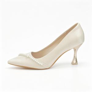 New Gorgeous Champagne Womens High Heels Niche Luxury Pearl Pumps Elegant Shoes for Wedding Bridesmaid & Coming-of-Age Ceremony