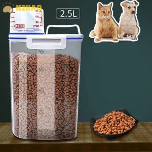 ถังพลาสติกบรรจุอาหารสุนัขแมว 2กก. พร้อมถ้วยตวงโถปิดผนึกกันความชื้นอุปกรณ์สำหรับสัตว์เลี้ยง