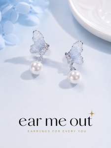 [SG] Butterfly Pearl Drop Earrings | 925   Pin Earrings | Elegant Butterfly Earrings | Pearl Dangle Earrings | ear me out (EMO-61)