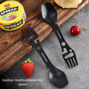10 in 1 Outdoor Fork Spoon Bottle Opener Stainless Steel Wrench Camping Survival Tool Flatware