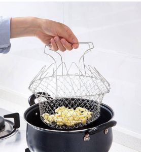 HOME BEST 1pc Stainless Steel Magics Mesh Basket Strainer Expandable Fry Chef Cooking Basket Kitchen Oil Sieve Basket FZ1-0147