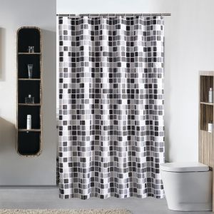 【Mall Quality】180/200/220/240cm Black White Gray Blue Mosaic Plaid Cubes Squares Abstract Water Droplets Polyester Bathroom Waterproof Shower Curtains Home Shower Curtain Mosaic Shower Curtain Thickened Waterproof Toilet Shower Curtain