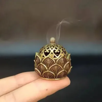 1Pc Decorative Incense Burner Retro Copper Small Lotus Incenser Holder Censer Desktop Ornament For Shop Office Home