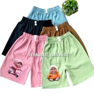 PROMO 6 PCS Celana kulot pendek anak perempuan model CURLY short bahan knit MOTIF LUCU Usia 3-10 thn