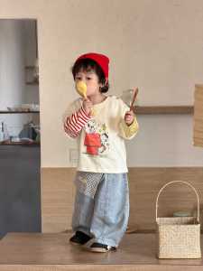 Baby spring clothes 2026 Korean-style childrens clothing for boys in color block design T Custom shirt and jeans set