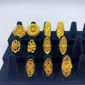 3D Hollowed-out three-dimensional craftsmanship Ring Imitation Gold Color Flower Ring Simple Hollow Filigree Open Ring