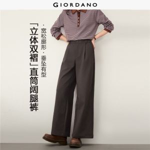Giordano Beau Monde Women Pleated mid rise wide leg pants Free Shipping 13416716