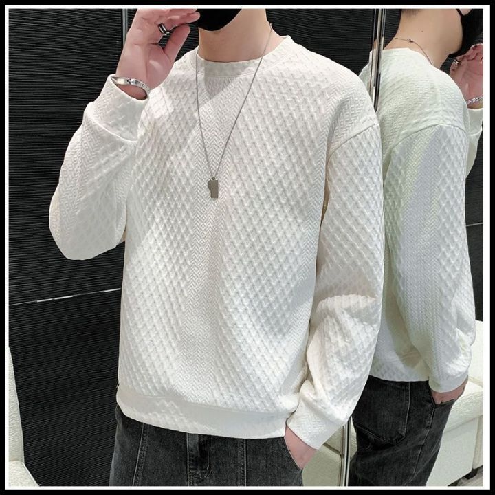 Spring and Autumn New Diamond Jacquard Waffle Men's Long Sleeve Round Neck  Sweater Casual Versatile Youth Underlay Lazada PH