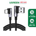Cáp sạc Type C UGREEN US176 - Đầu bẻ góc 90 độ chống gập gãy -Dây bện dài 0.5-2m - Hàng phân phối chính hãng - Bảo hành 18 tháng 1 đổi 1. 