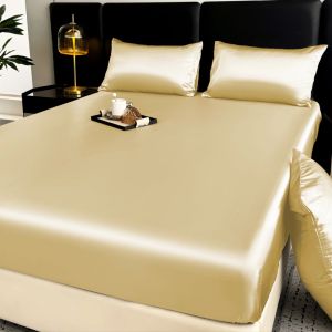Dansunreve Ice Silk Bedsheet Cooling Washed Satin Sheets Bed Sheet Pillowcase Fully Garterized Fitted Sheet Single Queen King