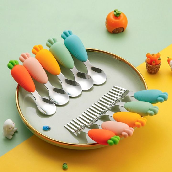 QVPYP Kawaii Stainless Steel Carrot Shape Children Fork Baby Gadgets ...