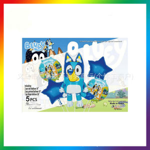 Bộ trang trí tiệc sinh nhật Bluey mới Bóng bay trang trí bánh hoạt hình bằng giấy nhôm 5 Bộ Đồ