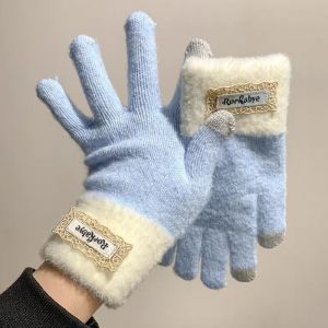 COUPLECOL Touch-screen Warm Knitted Gloves Cold-proof Korean Style Girls Winter Gloves Sweet Thicken Full Finger Mittens Daily Use