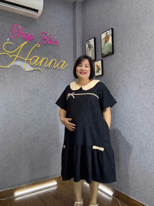 [HANNA 70-100kg ] Đầm bầu xinh bigsize 100kg thoáng mát gọn dáng có túi bên sườn fom to dài qua gối có khuy nút bên sườn