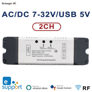 2CH Ewelink WIFI Smart Electric Linear Actuator Motor Controller Dry Contact DC AC 12V 24V 220V Switch RF433 Pulse Module Relay DIY Timer For Alexa Google Home