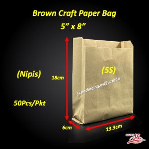 Disposable Craft Paper Bag Brown Food Packaging 5s / 6s - Brown Food Beg Coklat Kertas Bungkus Makanan 50pcs± / 100pcs± Pisang goreng /Ayam Gunting