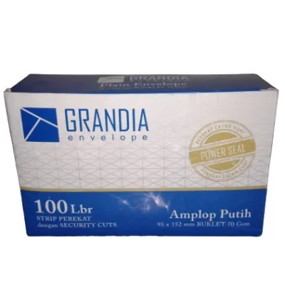 Amplop Putih 104 Grandia panjang ukuran 95 x 152mm isi 100 Pcs ada lem perekat