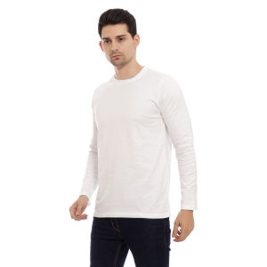Kaos Polos Pria Oneck Lengan Panjang Bahan Katun Combed 30s Warna Putih Solid