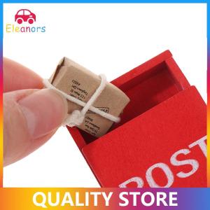[Eleanor] 1Set 1:12 Dollhouse Miniature Letter Box Red Mailbox With Mail Sack Postcard Fairy Garden Door Furniture House Decor Toy