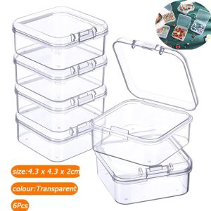 6Pcs Small Boxes Square Transparent Plastic Jewelry Storage Case Finishing Container Packaging Storage Box for Earrings Rings