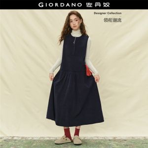 Giordano Women Half placket sleeveless corduroy dress Free Shipping 18465829